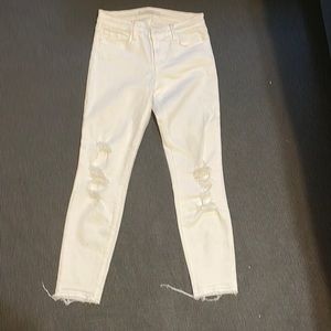 J Brand cropped white skinny jeans with rips